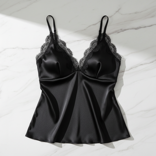 Débardeur en Soie - Col V Dentelle avec Soutien-gorge Intégré - StudioSoie