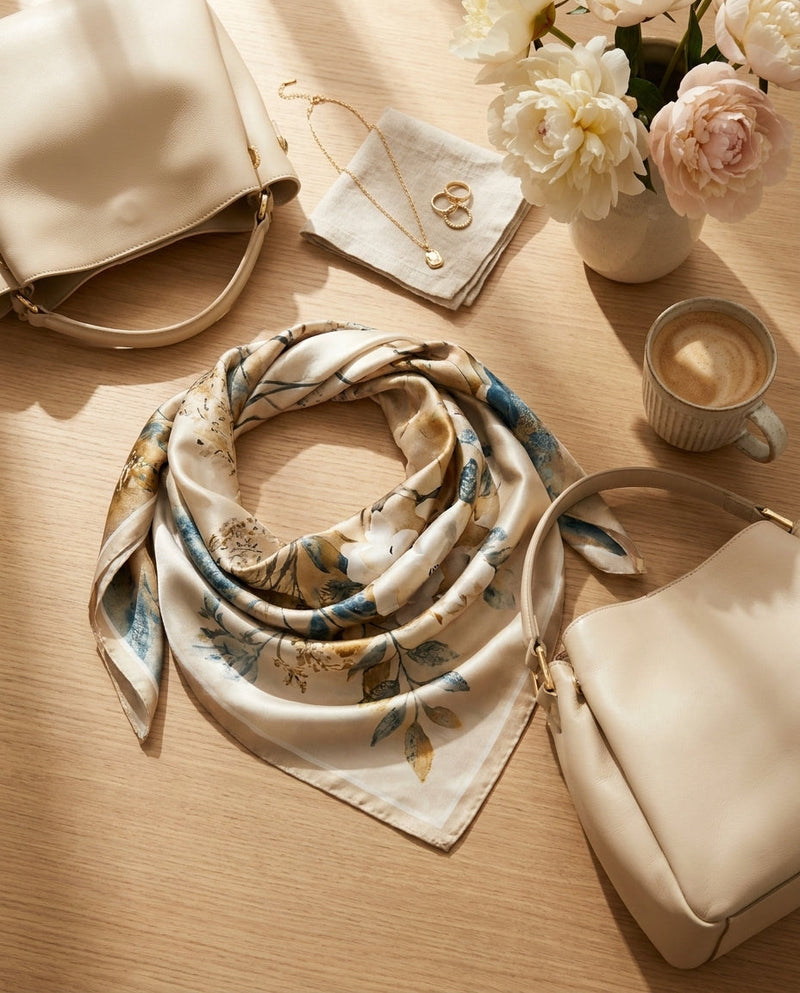 Eșarfă pătrată din mătase naturală 65 cm - Accesoriu de lux 100% mătase de dud