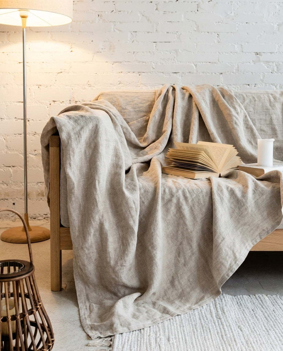 غطاء أريكة من الكتان 100% — أناقة طبيعية