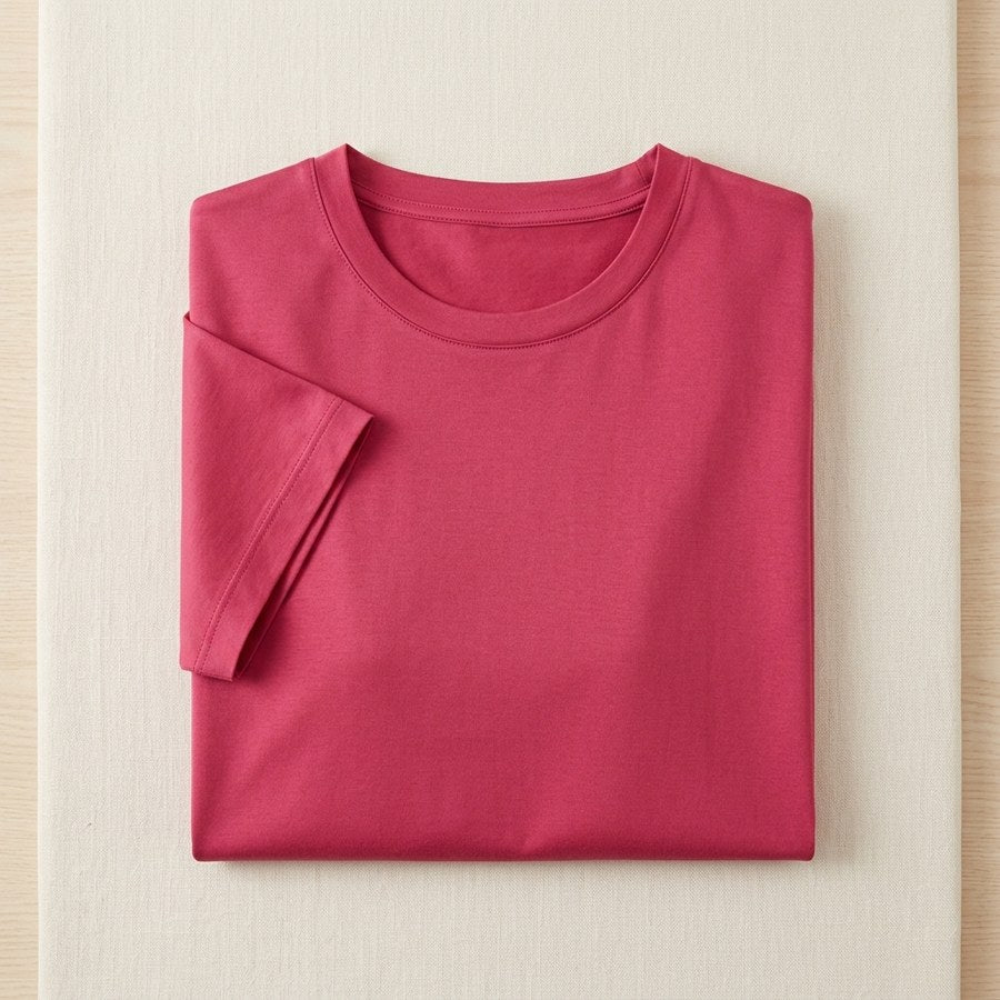 T-shirt soie & coton manches courtes femme - coloris Rose Framboise | StudioSoie