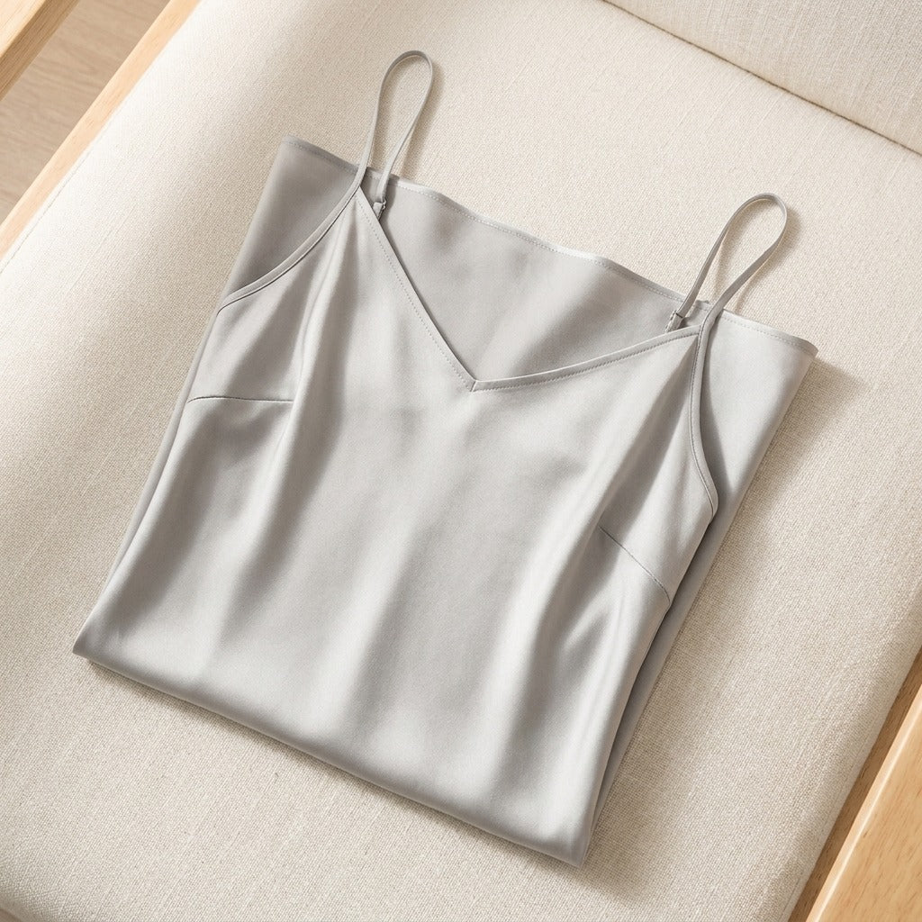 Robe Mi-Longue en Soie de Mûrier 21 Momme — Col V Coupe Biais 14 Coloris Femme - coloris gris-clair | StudioSoie