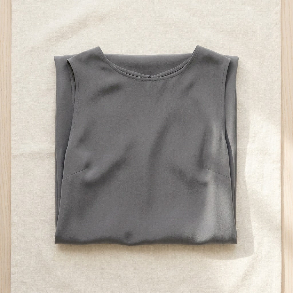 Mini Robe en Crêpe de Chine de Soie 100 % — Sans Manches 7 Coloris Femme - coloris gris | StudioSoie