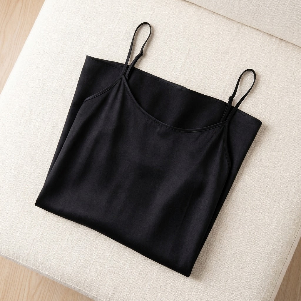 Robe Mi-Longue en Soie 93 % — Bretelles Fines 11 Coloris Femme - coloris noir | StudioSoie