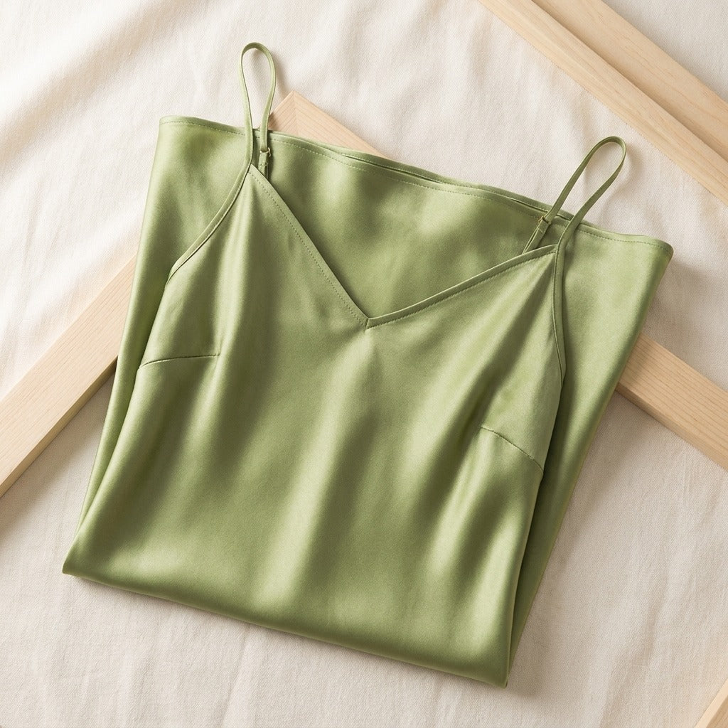 Robe Mi-Longue en Soie de Mûrier 21 Momme — Col V Coupe Biais 14 Coloris Femme - coloris vert-pomme | StudioSoie