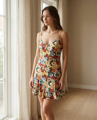 Mini robe en soie de mûrier coupe biais imprimé floral — vue principale | StudioSoie