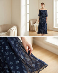 Robe Longue en Double Georgette de Soie — Épaules Dénudées Ceinturée Femme — gros plan sur la matière | StudioSoie