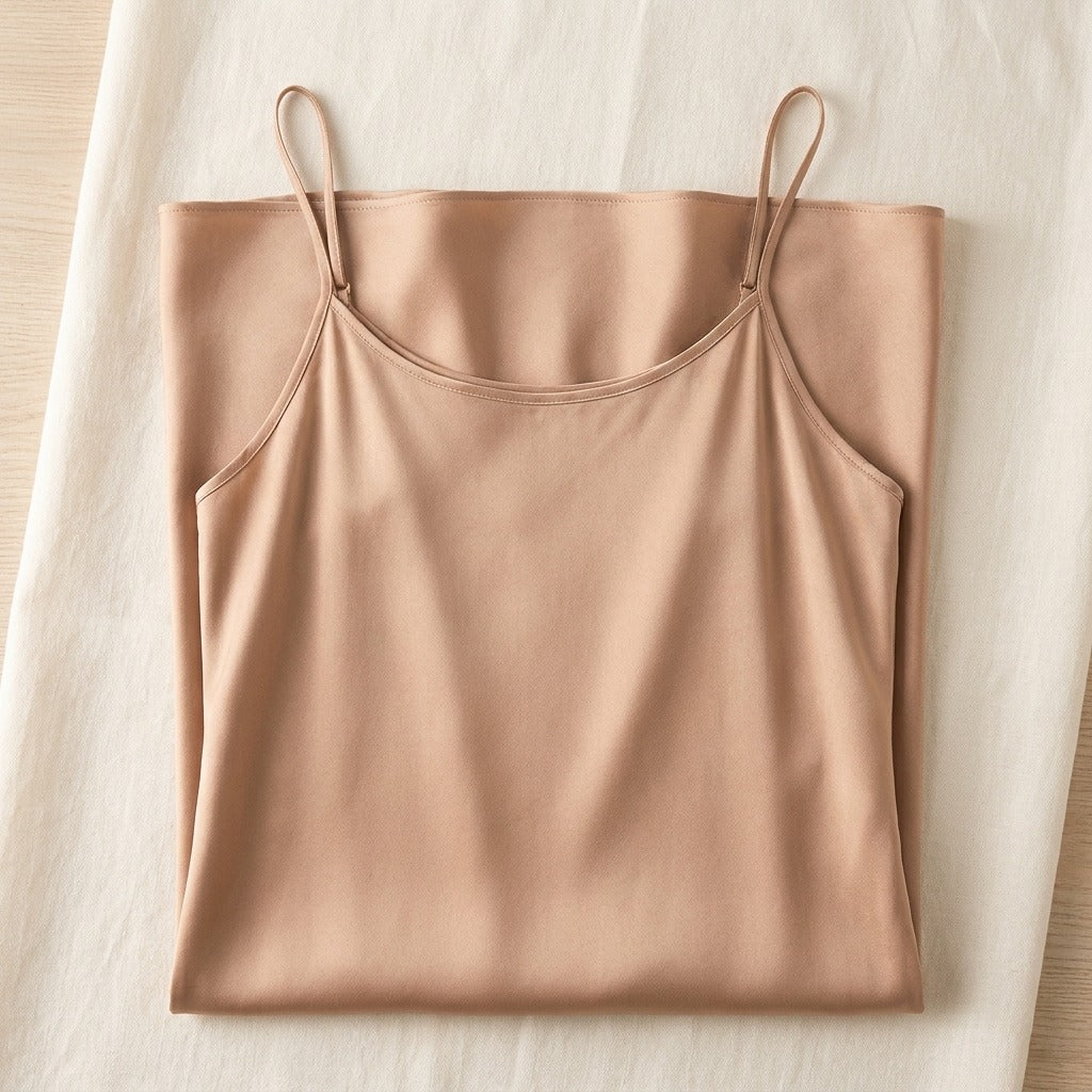 Robe Mi-Longue en Soie 93 % — Bretelles Fines 11 Coloris Femme - coloris nude | StudioSoie