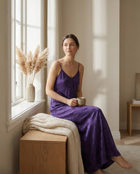 Robe longue en soie 93% imprimé fleuri — porté en situation | StudioSoie