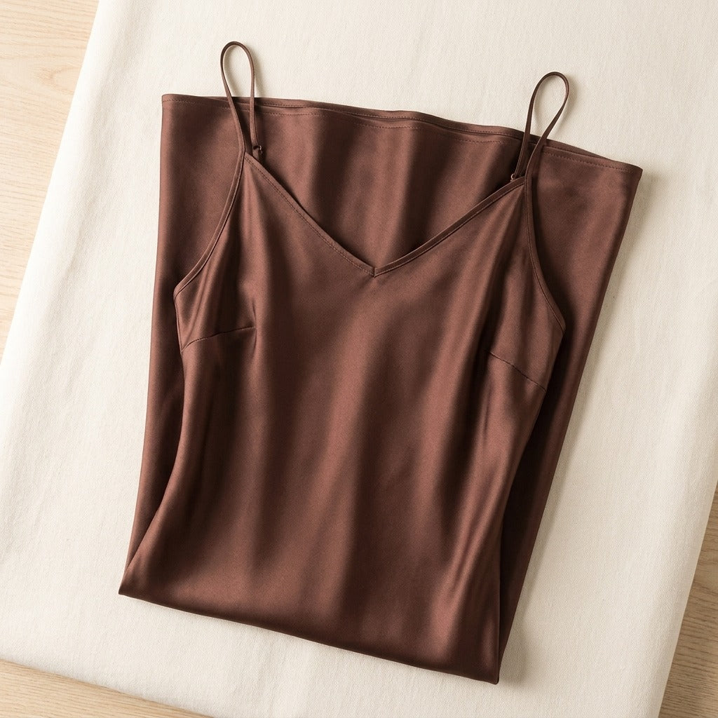 Robe Mi-Longue en Soie de Mûrier 21 Momme — Col V Coupe Biais 14 Coloris Femme - coloris cafe | StudioSoie