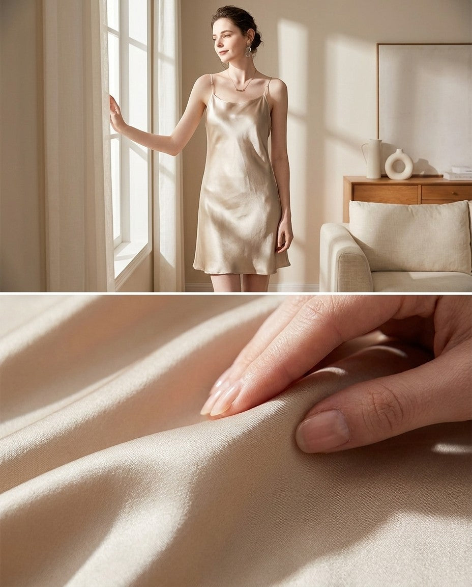 Nuisette mini en soie de mûrier 19 momme — détail de la matière | StudioSoie