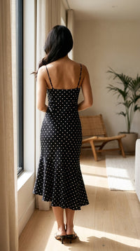 Robe à pois en soie de mûrier coupe biais — vue de dos | StudioSoie