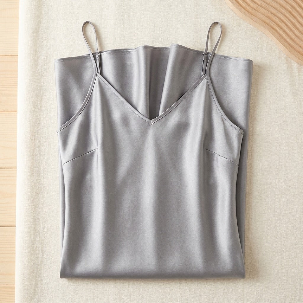 Robe Longue en Soie de Mûrier 21 Momme — Col V Bretelles Réglables 17 Coloris Femme - coloris gris-argent | StudioSoie