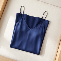 Robe Longue en Soie de Mûrier 21 Momme — Col V Bretelles Réglables 17 Coloris Femme - coloris bleu-marine | StudioSoie
