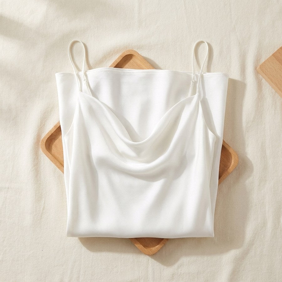 Robe mi-longue en soie de mûrier col drapé - coloris Blanc | StudioSoie