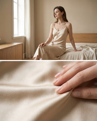 Robe Mi-Longue en Soie de Mûrier 21 Momme — Col V Coupe Biais 14 Coloris Femme — gros plan sur la matière | StudioSoie