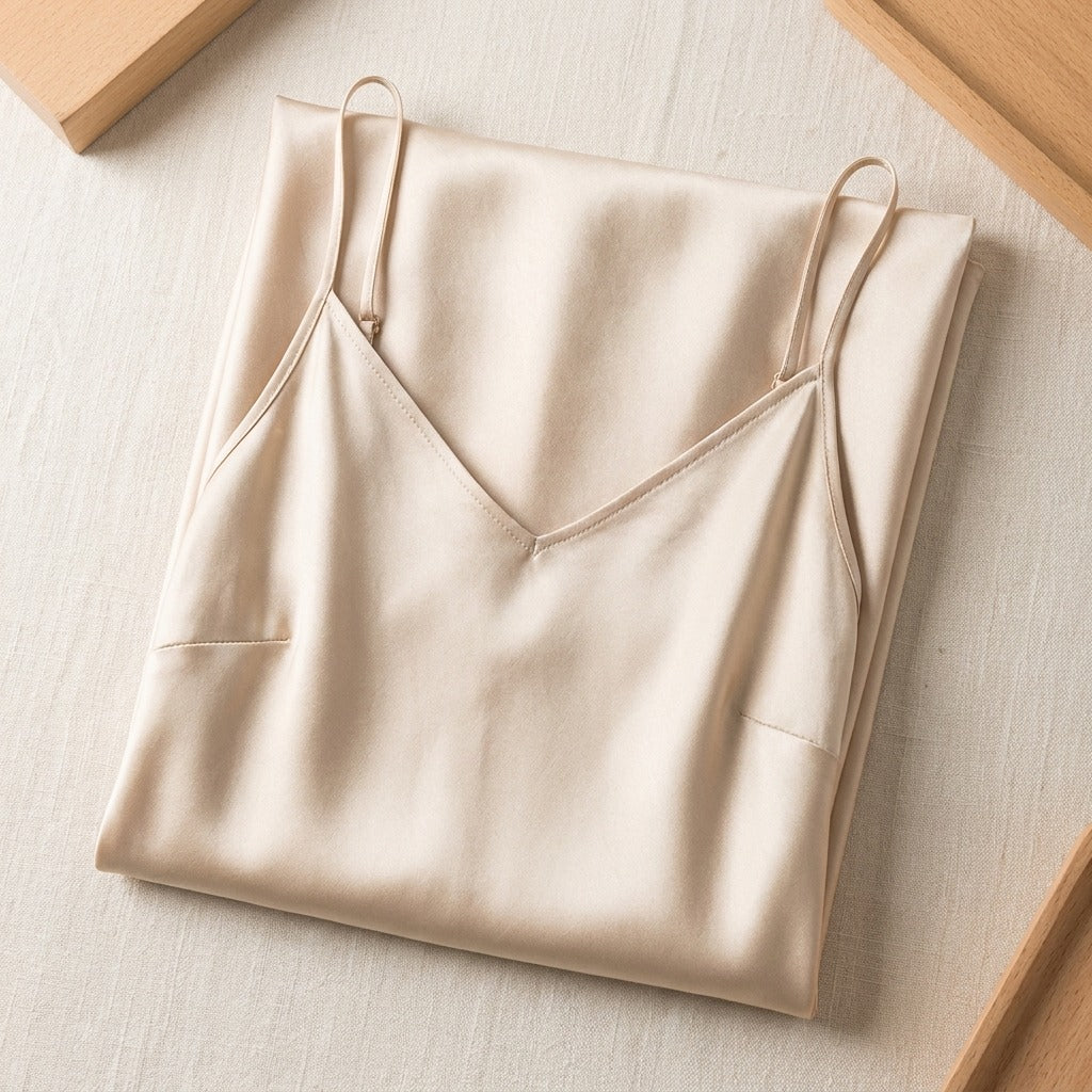 Robe Mi-Longue en Soie de Mûrier 21 Momme — Col V Coupe Biais 14 Coloris Femme - coloris champagne | StudioSoie