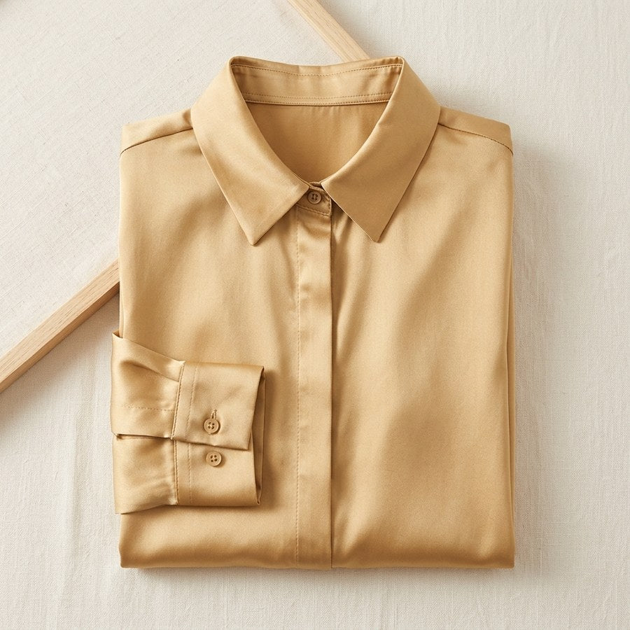 Chemisier en soie de mûrier 93% manches longues femme - coloris Doré | StudioSoie