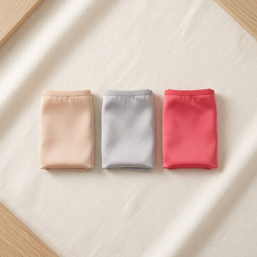 Lot de 3 culottes en soie de mûrier taille basse femme - coloris Trio · Nude, Argent, Pastèque | StudioSoie