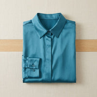 Chemisier en soie de mûrier 93% manches longues femme - coloris Bleu Malachite | StudioSoie
