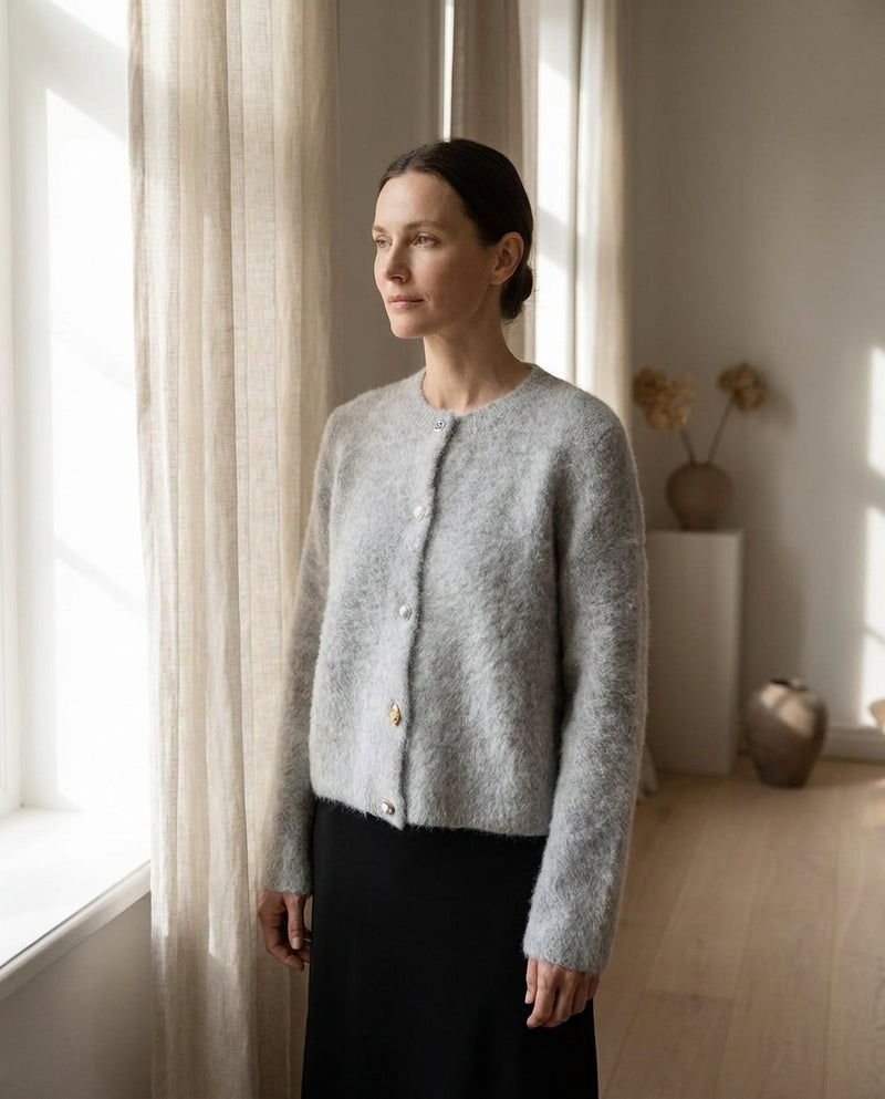 Cardigan en Alpaga 78% - Boutonné Col Rond Femme