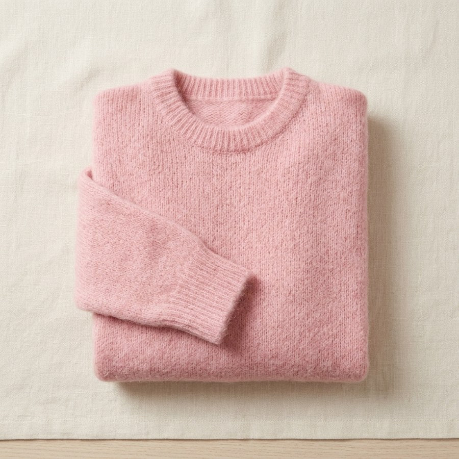 Pull en alpaga 78% maille brossée manches tombantes femme - coloris Rose Poudré | StudioSoie