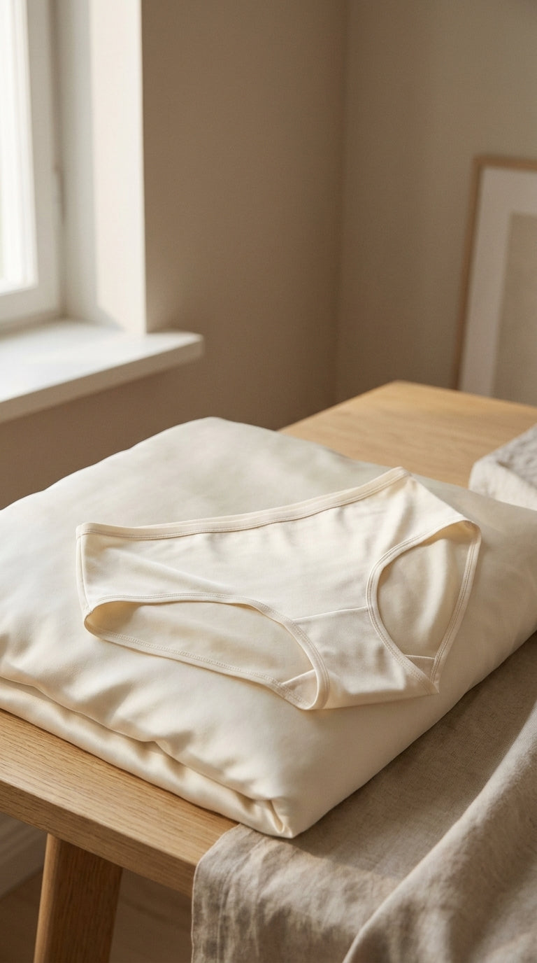 Culotte en soie posée sur une parure ivoire pliée - StudioSoie