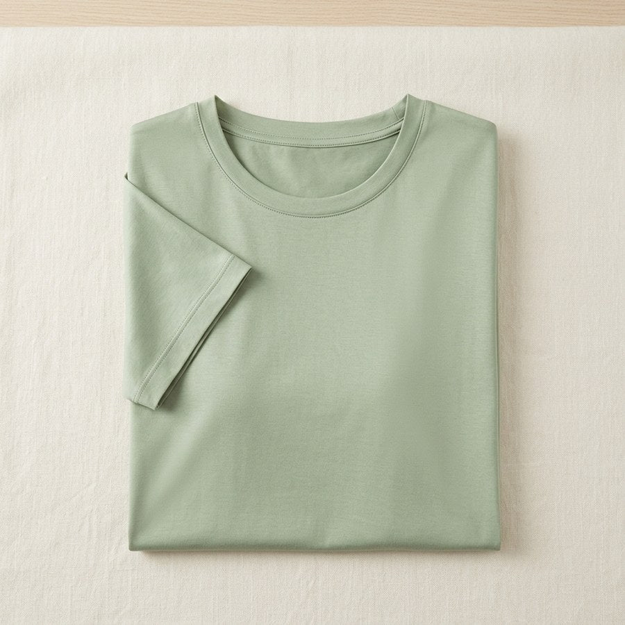 T-shirt soie & coton manches courtes femme - coloris Vert Clair | StudioSoie