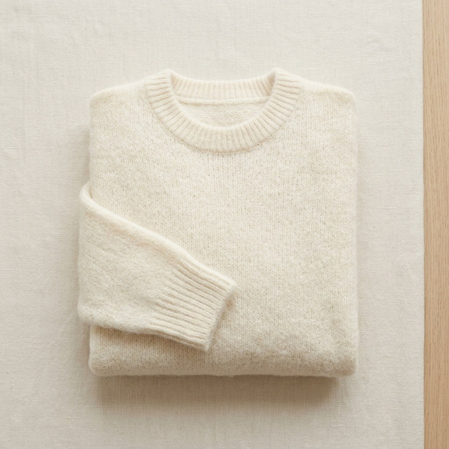 Pull en alpaga 78% maille brossée manches tombantes femme - coloris Blanc Crème | StudioSoie