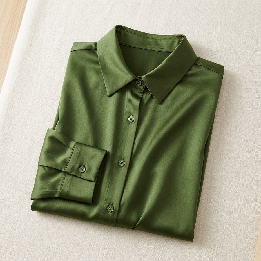 Chemisier en soie de mûrier 93% manches longues femme - coloris Vert Sapin | StudioSoie