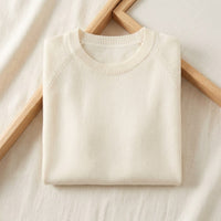 Pull en laine mérinos 100% col rond manches courtes femme - coloris Blanc Crème | StudioSoie