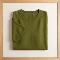 Pull en laine mérinos 100% col rond manches courtes femme - coloris Olive | StudioSoie