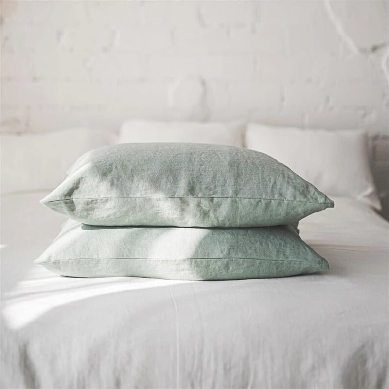 Taie d'Oreiller en Lin vert pâle