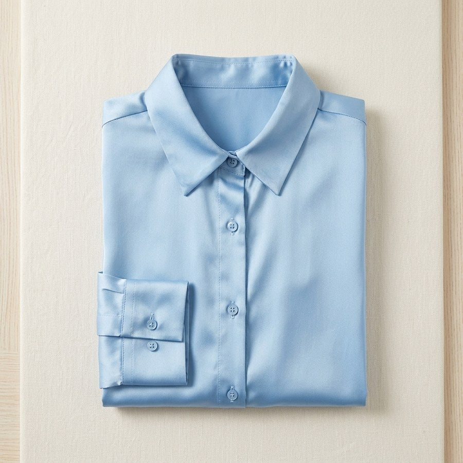 Chemisier en soie de mûrier 93% manches longues femme - coloris Bleu Ciel | StudioSoie