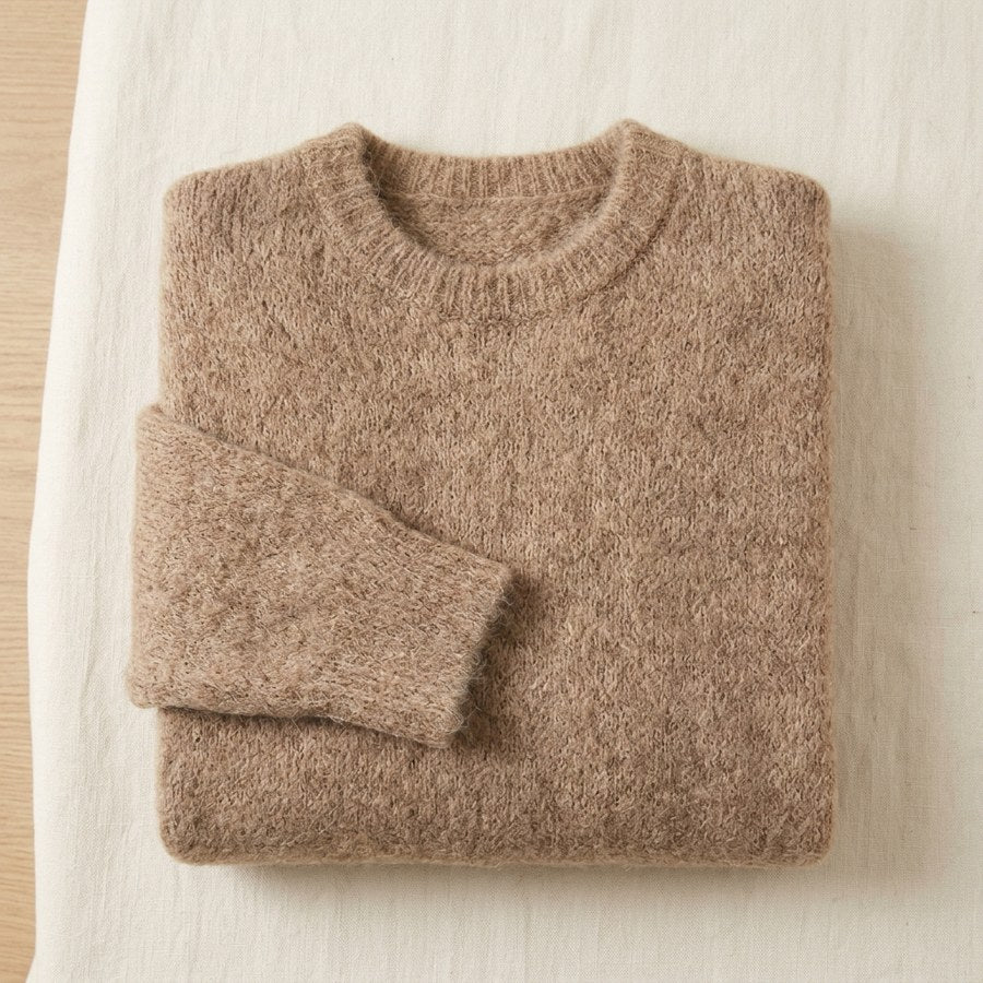 Pull en alpaga 78% maille brossée manches tombantes femme - coloris Camel | StudioSoie