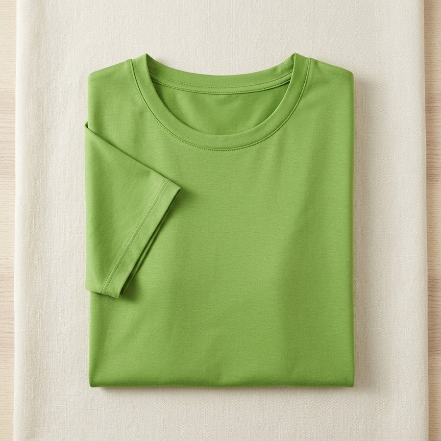T-shirt soie & coton manches courtes femme - coloris Vert Pomme | StudioSoie