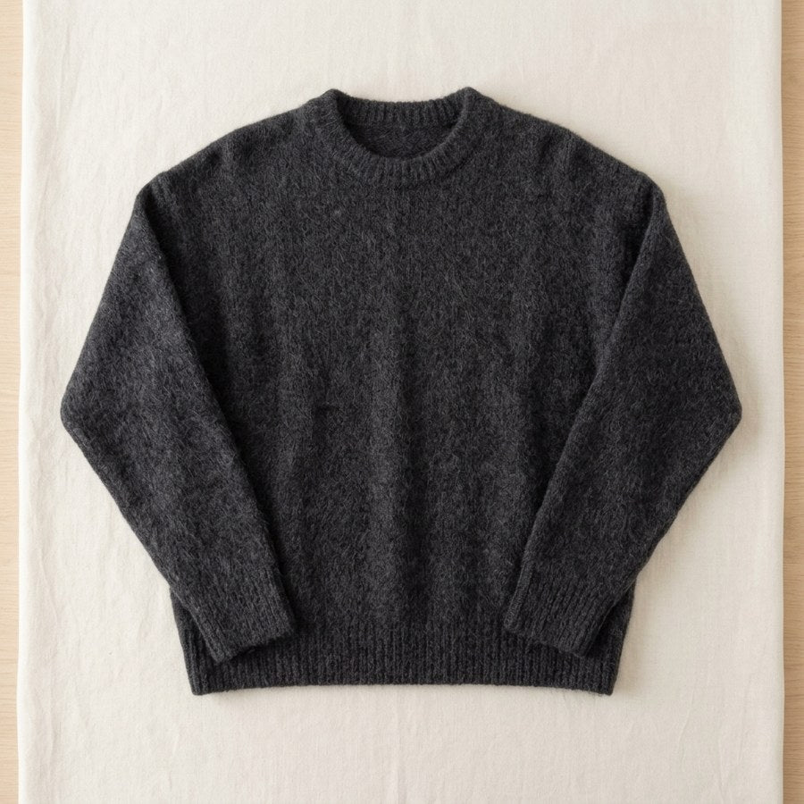 Pull en alpaga 78% maille brossée manches tombantes femme - coloris Gris Anthracite | StudioSoie