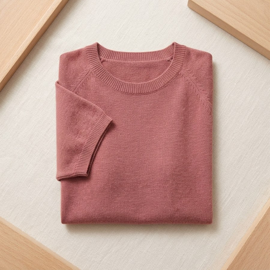 Pull en laine mérinos 100% col rond manches courtes femme - coloris Vieux Rose | StudioSoie