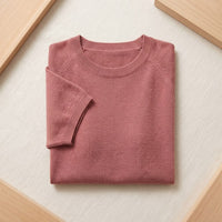 Pull en laine mérinos 100% col rond manches courtes femme - coloris Vieux Rose | StudioSoie
