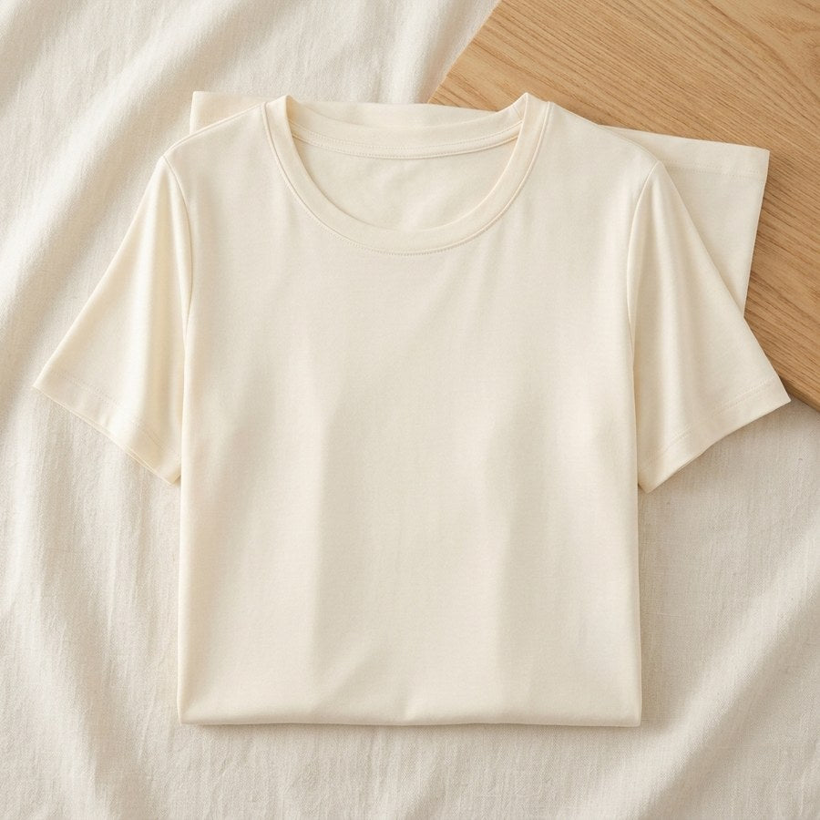 T-shirt soie & coton manches courtes femme - coloris Crème | StudioSoie