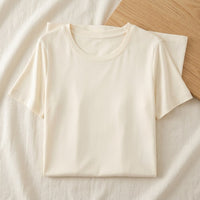 T-shirt soie & coton manches courtes femme - coloris Crème | StudioSoie