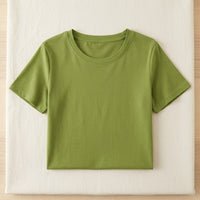 T-shirt soie & coton manches courtes femme - coloris Vert Avocat | StudioSoie