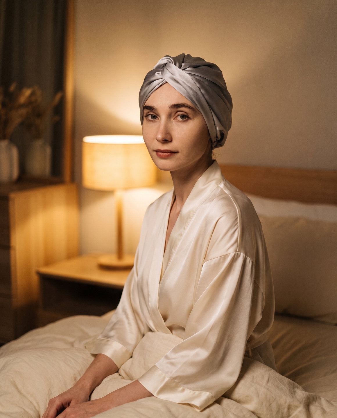 Bonnet turban en soie – vue portée – StudioSoie