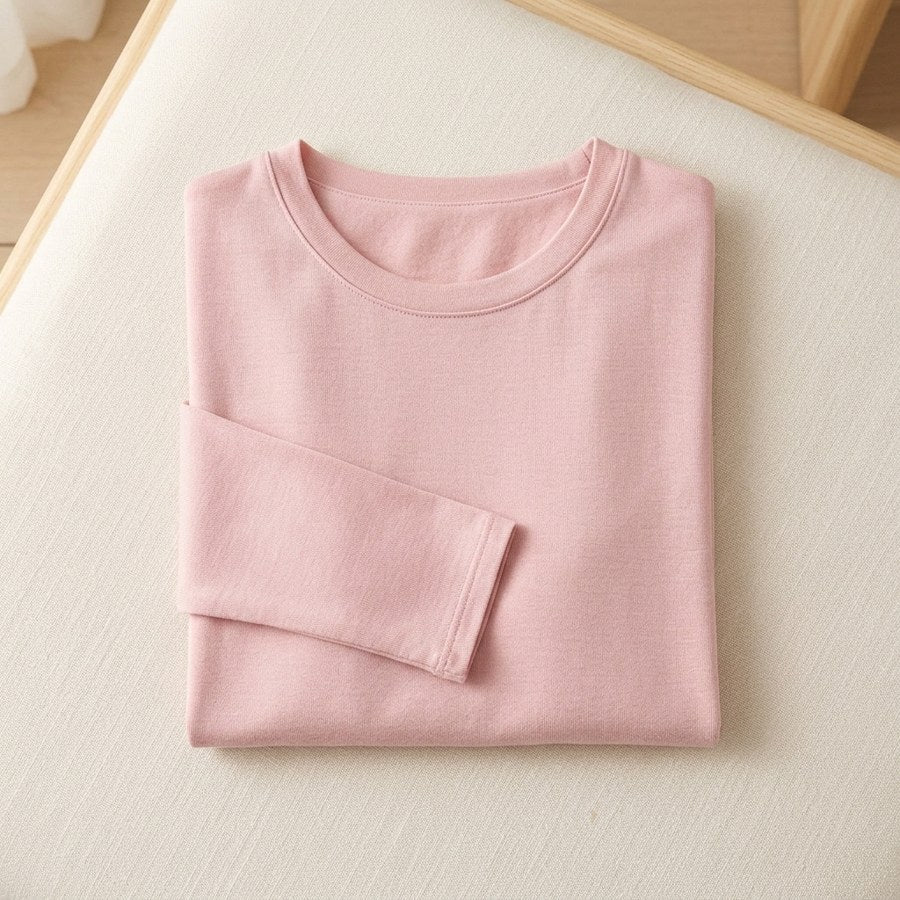 Sous-pull soie & viscose thermique manches longues femme - coloris Rose Poudré | StudioSoie