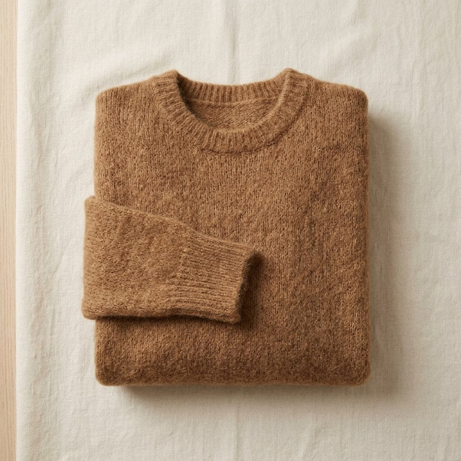 Pull en alpaga 78% maille brossée manches tombantes femme - coloris Caramel | StudioSoie