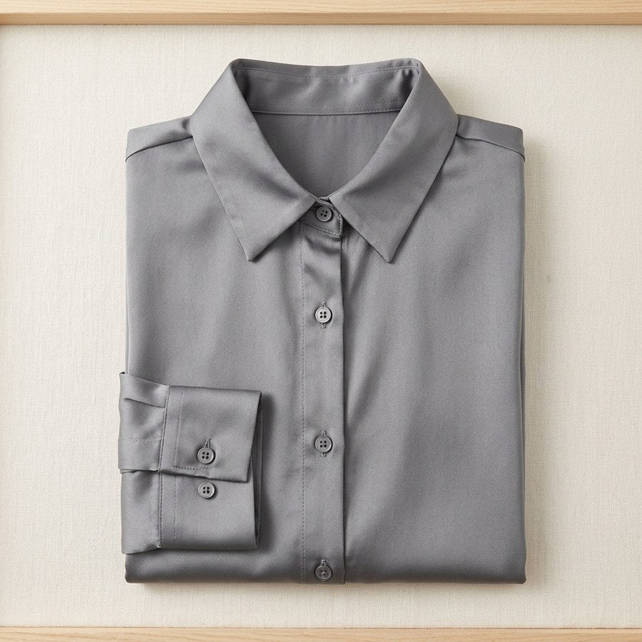 Chemisier en soie de mûrier 93% manches longues femme - coloris Gris | StudioSoie