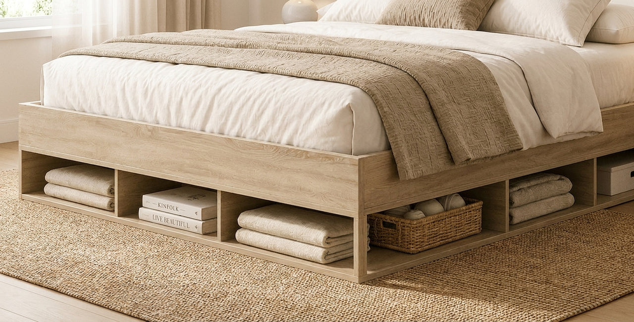 Eikenhouten Bedframe met Lattenbodem en Opbergruimte – 200×200