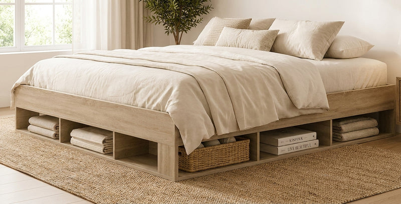 Eikenhouten Bedframe met Lattenbodem en Opbergruimte – 200×200