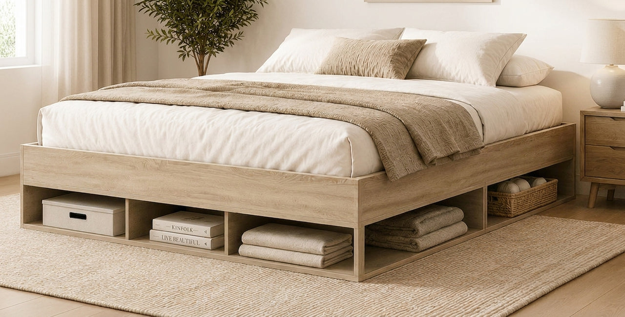 Eikenhouten Bedframe met Lattenbodem en Opbergruimte – 200×200