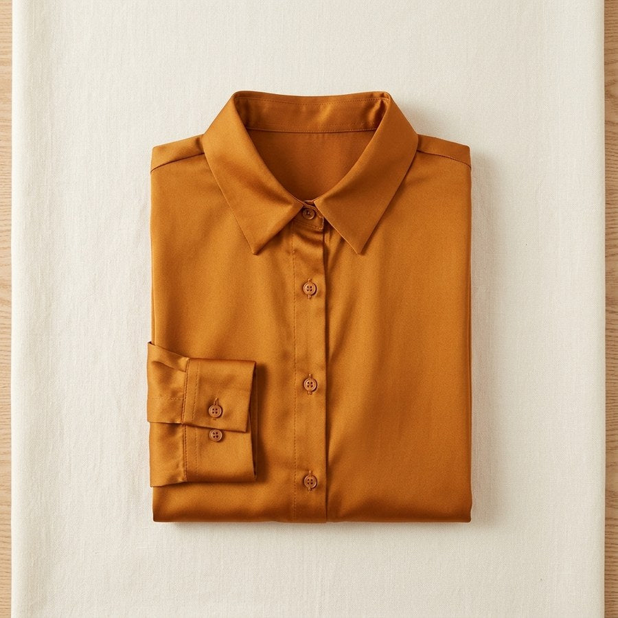 Chemisier en soie de mûrier 93% manches longues femme - coloris Gingembre | StudioSoie