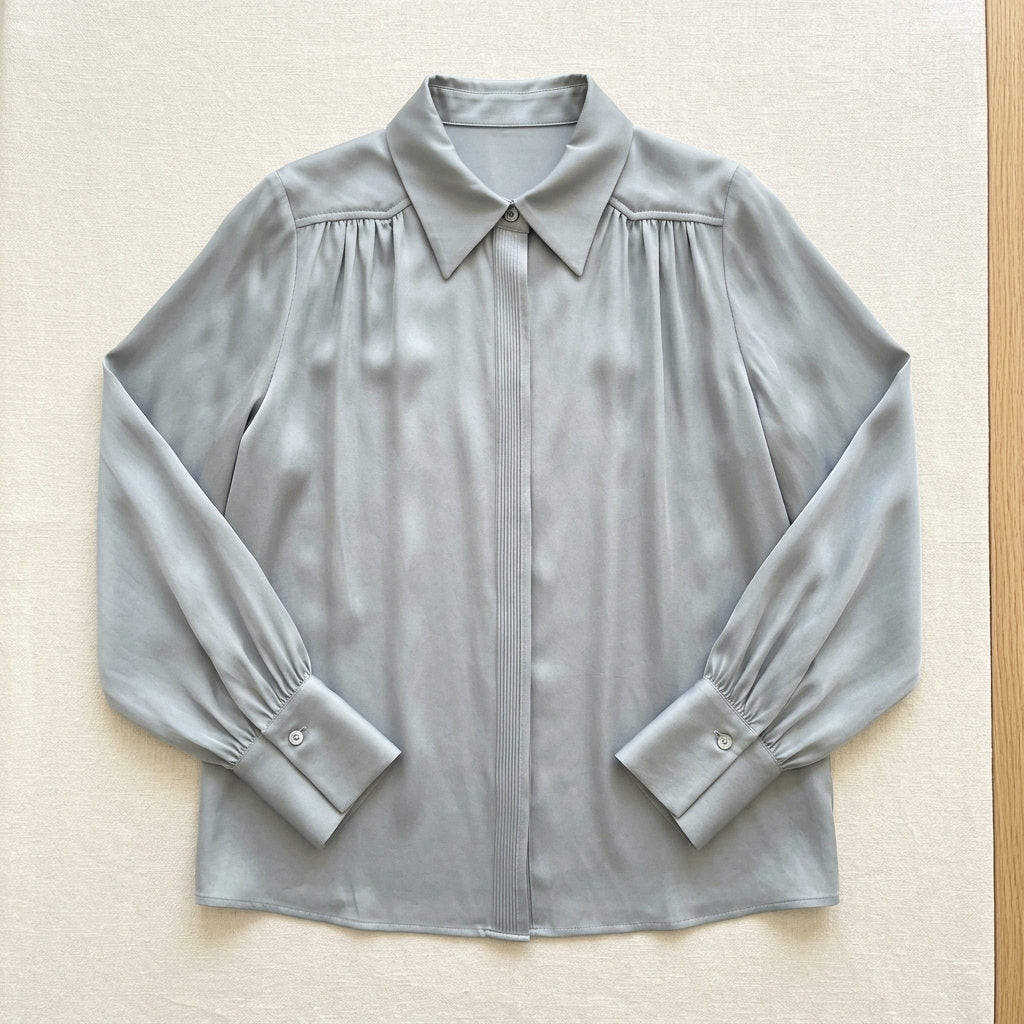 Chemise ample en soie de mûrier 19 momme – coloris Gris Bleuté – StudioSoie